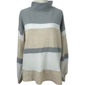 BKE Buckle Neutral Waffle Knit Sweater Colorblock Striped Turtleneck Small